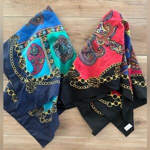 Vintage Italian Paisley/Chain Link  Print Scarves (2)